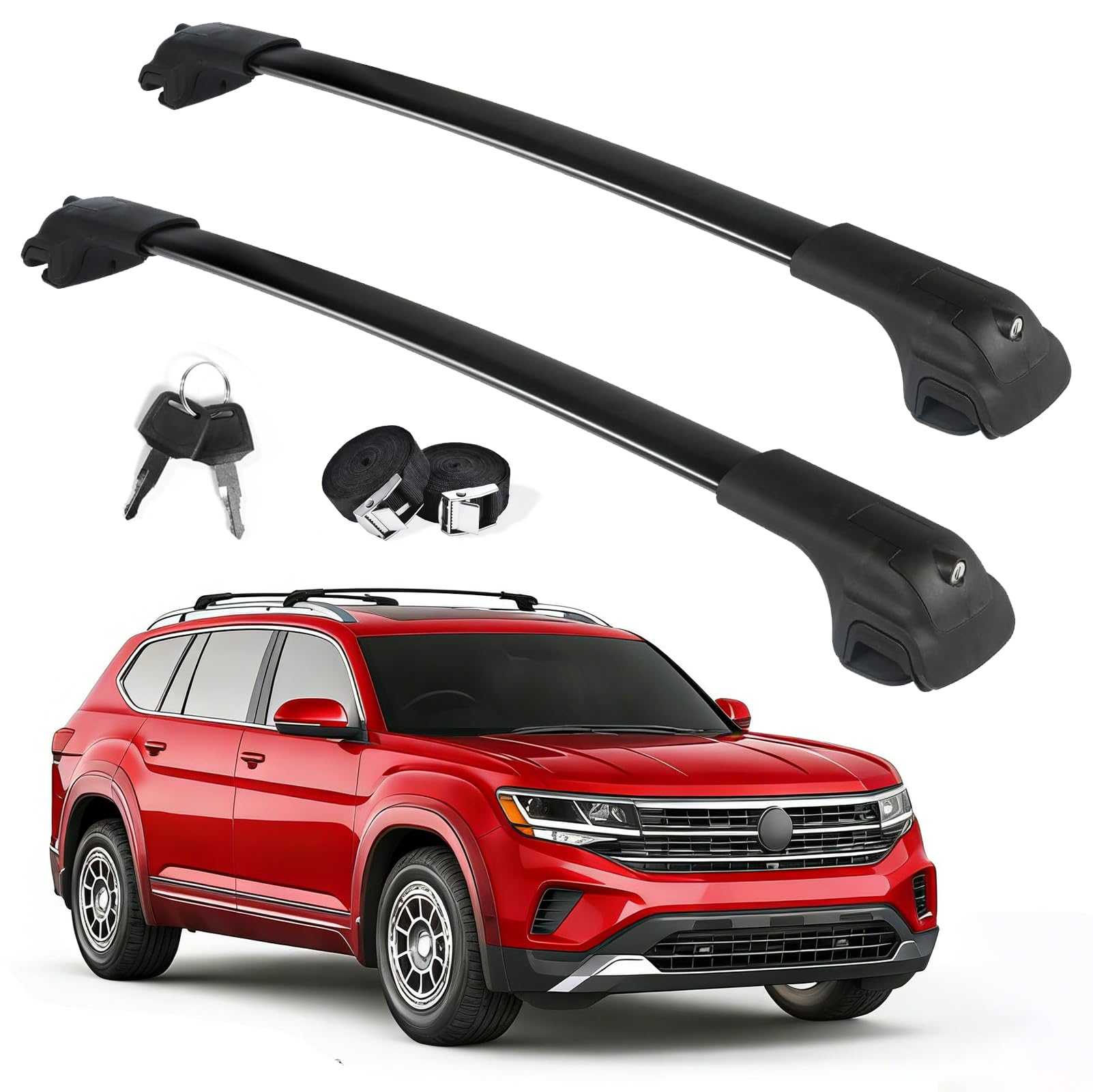 Roof Rack Cross Bars for 2017-2026 Volkswagen VW Atlas, 300LBS Heavy Duty Aluminum Rooftop Cargo Rails with Anti-Theft Metal Locks, Quiet Aerodynamic Crossbars for Kayak Bike Carrier (2 Pack)