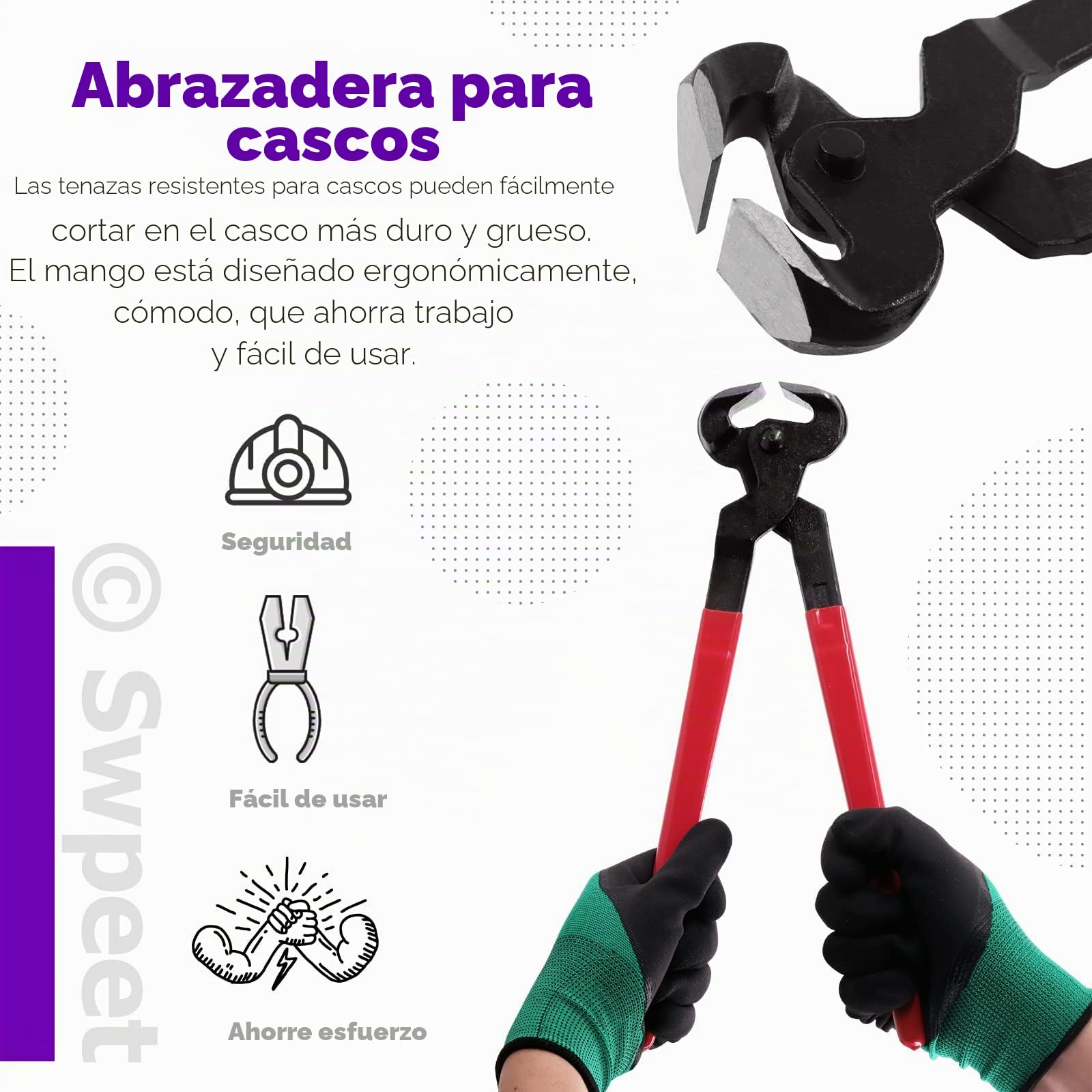 Swpeet 8 piezas de herramientas de herrador profesional con paquete de rollo, herramientas de tijeras de recortador de pezuña, cortador de pezuña, cepillo de herradura, cuchillo de pezuña