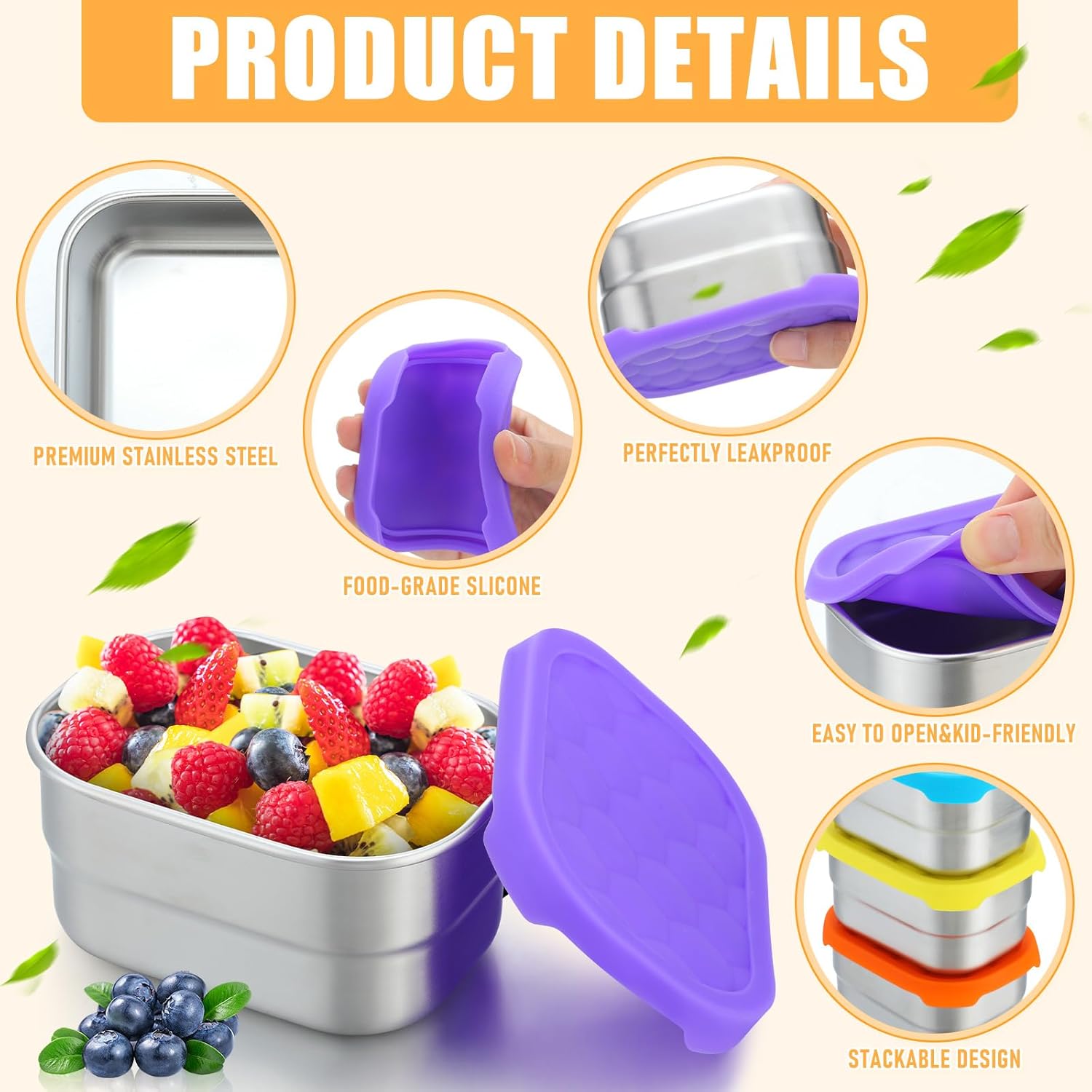 Layhit 6 Pcs Stainless Steel Snack Containers for Kids, 8 oz Lunch Containers with Silicone Lids Small Reusable Metal Food Box for Child Daycare School Home Storage Supplies(Vivid Color) - Image 3