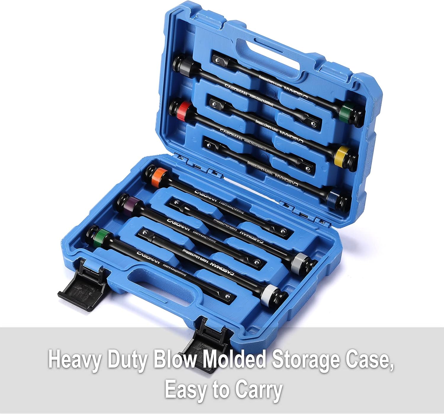 CASOMAN 10 Piece 1/2" Drive 8 Inch Length Color-Coded Torque Extension Bar Set, 65 to 150 Ft-Lbs (90 to 200 Nm), Torque Extension Tool Set