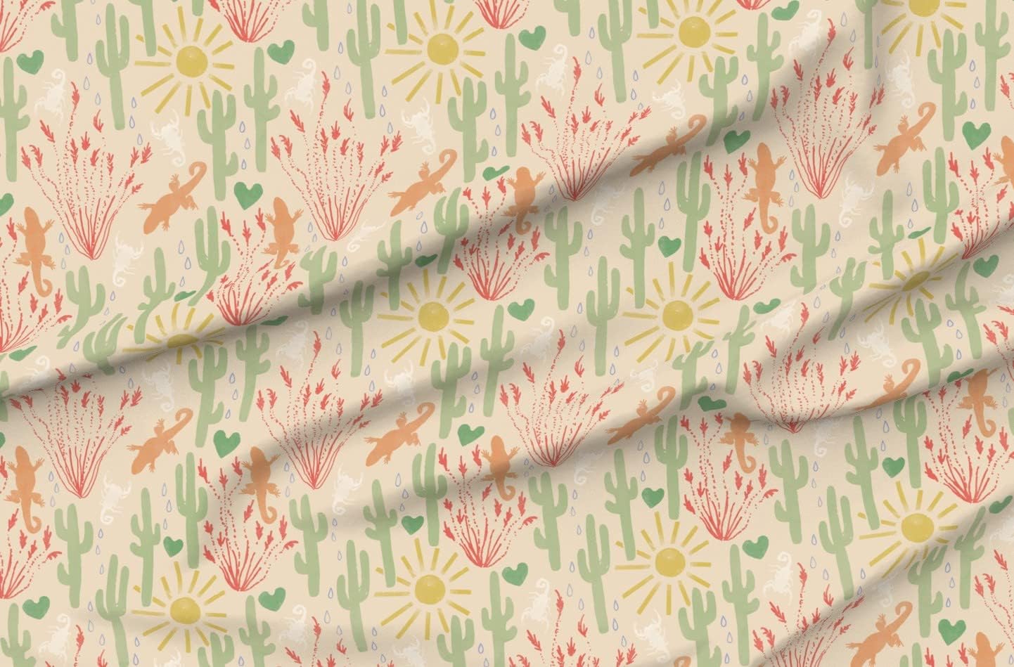 Spoonflower Fabric - Neutral Southwest Muted Sun Cactus Cacti Lizard Scorpion Deserts Printed on Petal Signature Cotton Fabric Fat Quarter - Sewing Quilting Apparel Crafts Decor