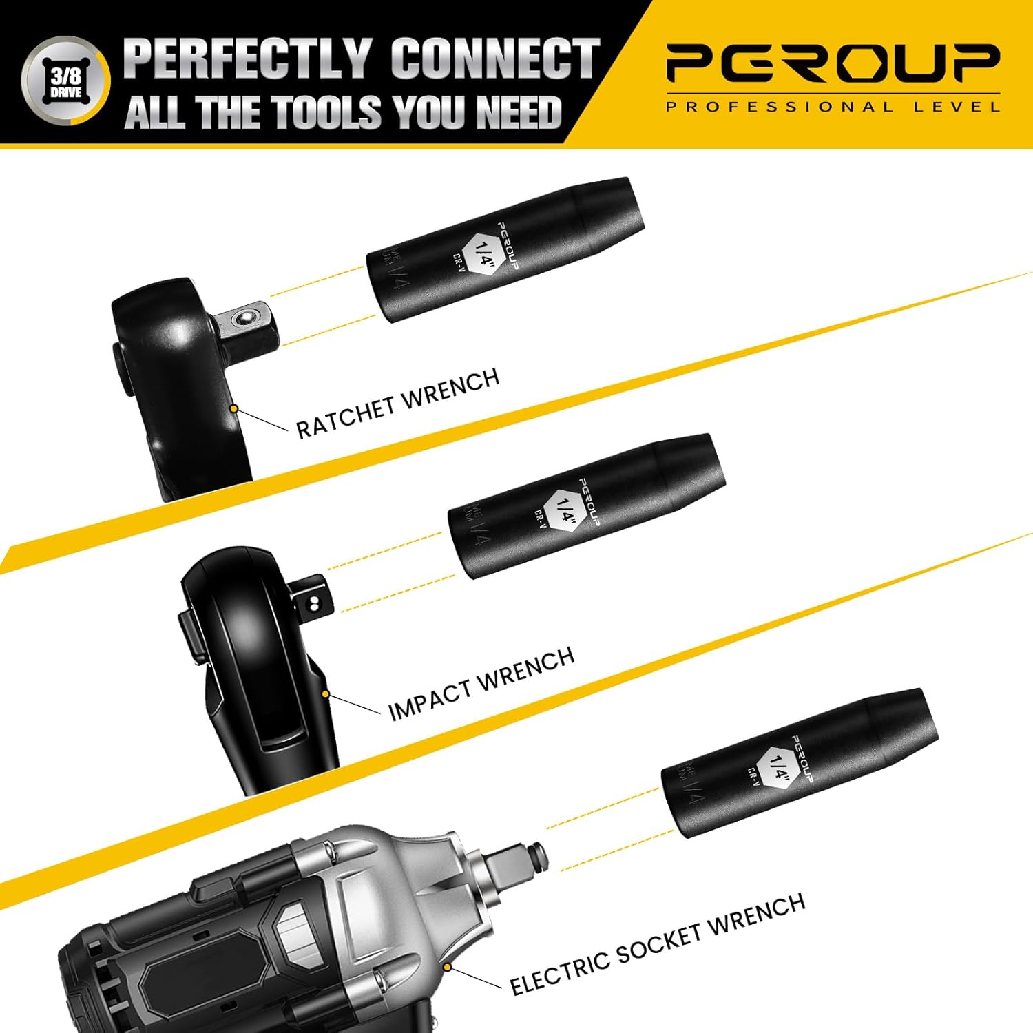 3/8” Drive Deep Impact Socket, SAE(1/4 Inch socket), 6-Point, Cr-V Steel With Black Manganese Phosphate Coating