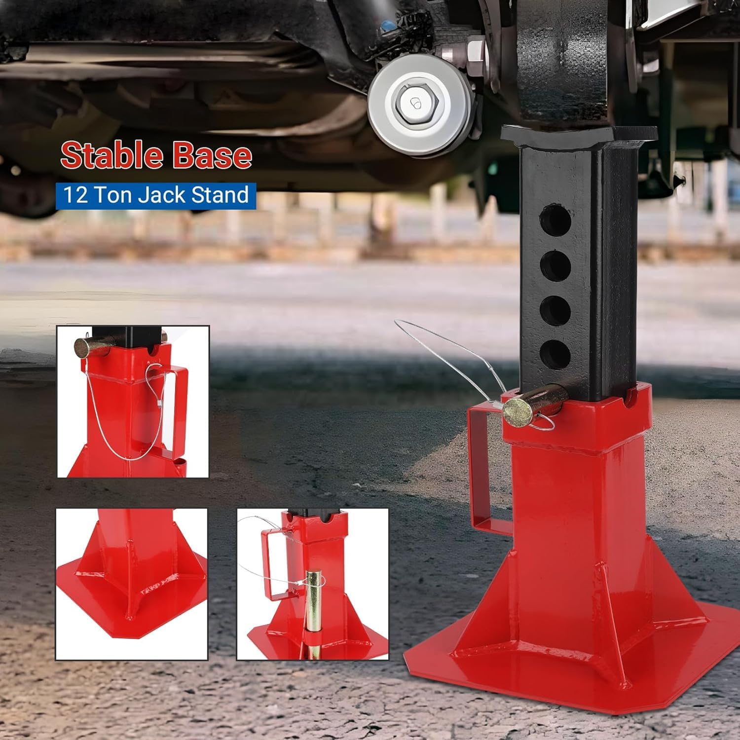 Heavy-Duty Jack Stands for Trucks: 11''-18'' Adjustable Height, 12Ton Capacity Folding Steel Stand | Carbon Steel Construction, Portable Legs for Automotive & Industrial Projects
