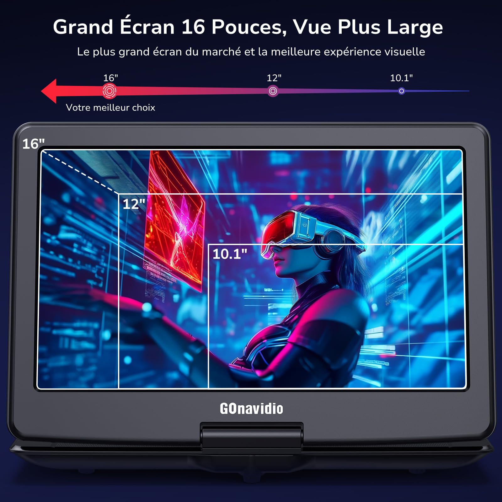 Lecteur DVD Portable 17.5" GOnavidio avec HDMI in, Batterie 6 Heures, AV in, USB/TF pour Enfant