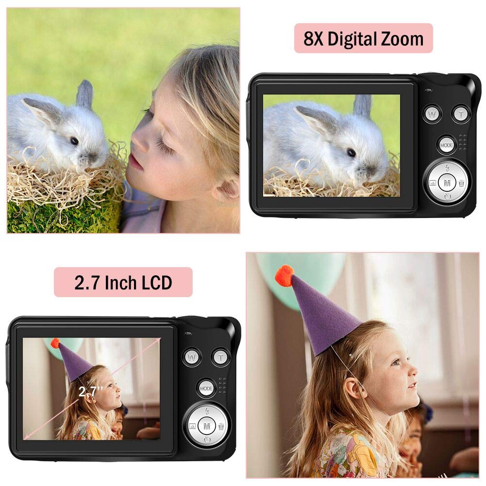 Appareil Photo Numérique 1080P 30 Mégapixels Appareil Photo Numerique Full HD Appareil Photo de Poche Rechargeable 2,7 Pouces avec Zoom Numérique 8X Appareil Photo Compact pour Adolescents Débutants