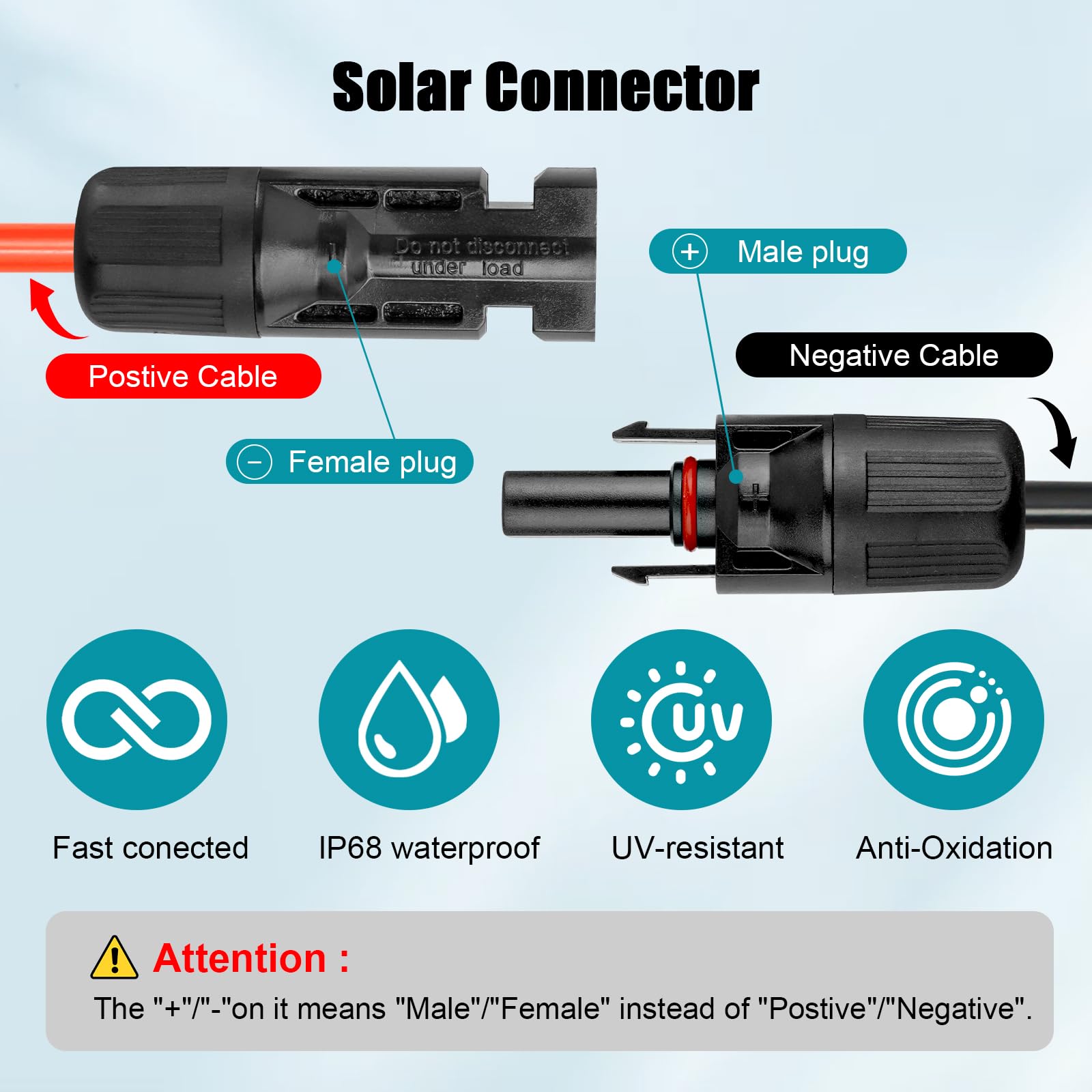 Kimbluth 10 AWG Solar Extension Cable 2FT Black + 2FT Red, 10 Gauge Solar Panel Wire Male to Female Tinned Copper Wire for Solar Panel, Automotive, RV, Boat, Outdoors
