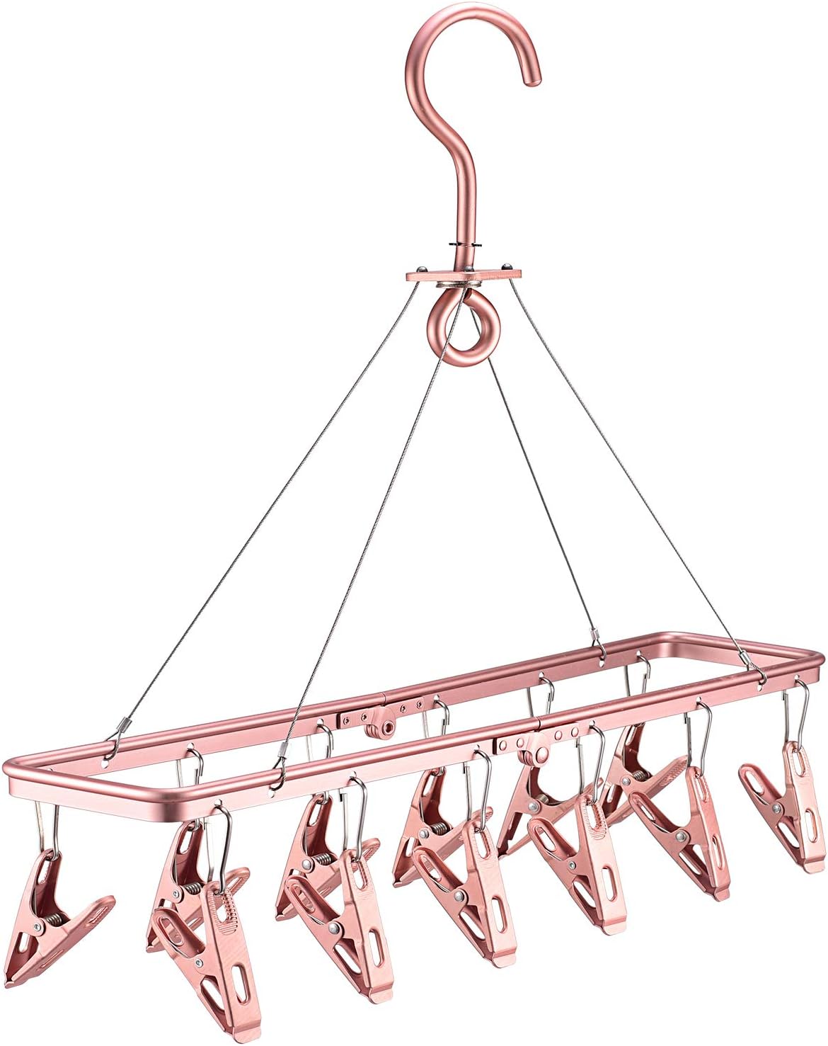 senbowe Foldable Clip and Drip Hanger, Clothes Hanging Drying Rack Sock Hanger Underwear Hanger with 12 Clips, Hanger for Towels, Bras, Baby Clothes, Gloves, Aluminium Alloy Laundry Hanging Air Dryer