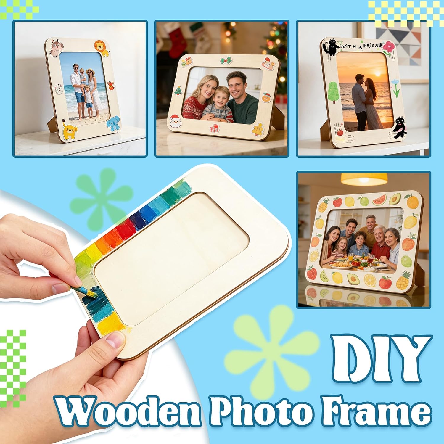 16 Pack Wooden Picture Frames Bulk,DIY Unfinished Wooden Frames for Crafts,Wood Frame for 4" x 6" Photos for Mother's Day Father's Day New Year Gift