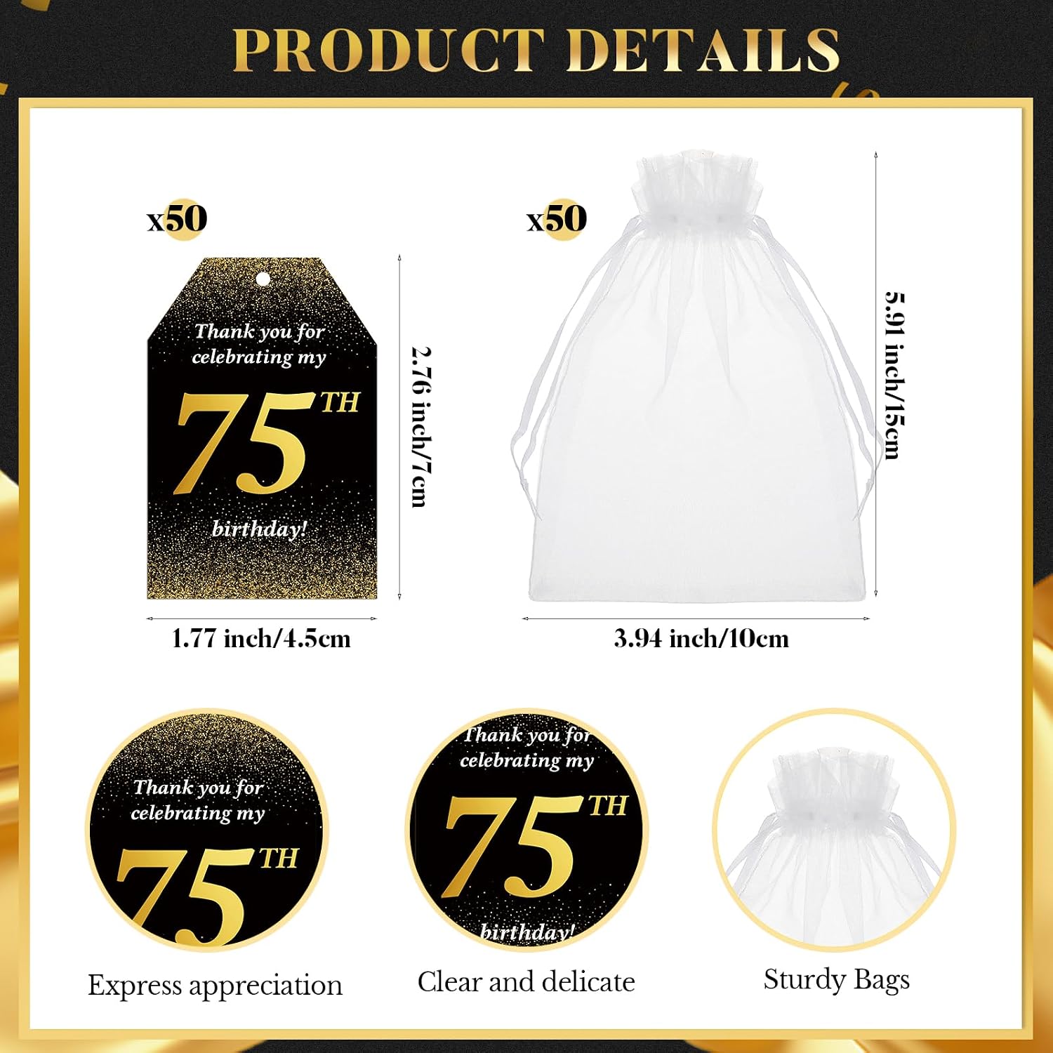 50 Sets Birthday Party Favors for Guests Souvenir Short Glasses Acrylic Clear Shot Glasses Thank You Tags with Organza Bags Twine for Anniversary Wedding Shower(Cheers to 75 Years)