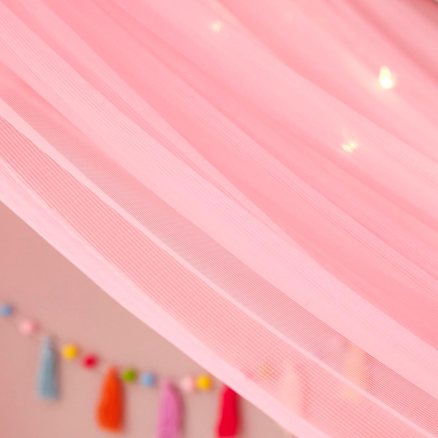 Mengersi Bed Canopy House Canopy Bed Curtains with Lights for Girls Boys,Voile Sheer Window Scarf,Fit for House Metal Floor Twin Full Bed,No Frame(Pink)