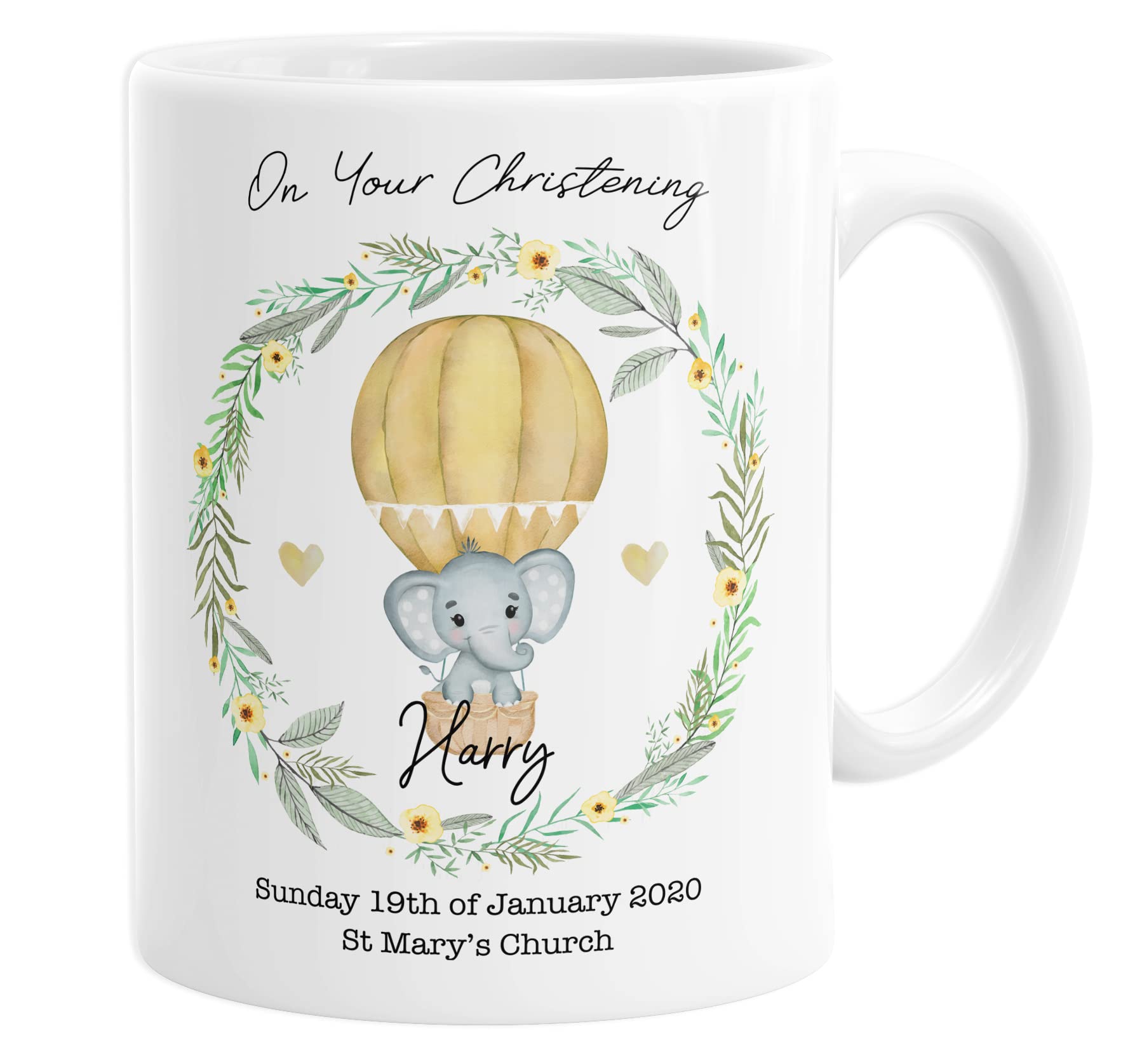 Personalised Christening Gift Mug Custom Babies Boys Name Initial Date Keepsake Ceramic Baby Nursery Decor