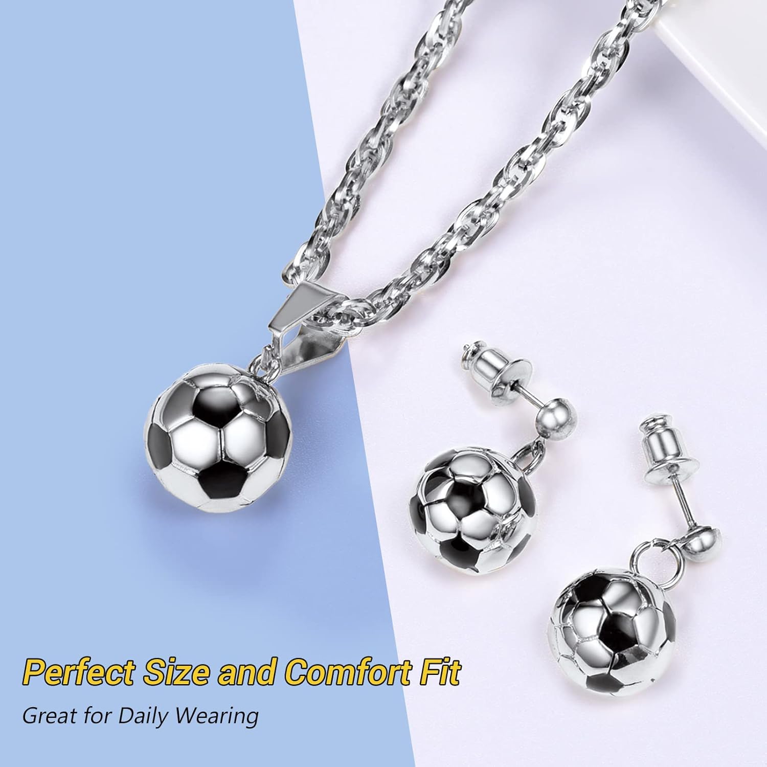 PROSTEEL Soccer Ball Football Charm Pendant Necklace Drop Earrings Set Stainless Steel 18K Plated Sport Women 3D Jewelry Set