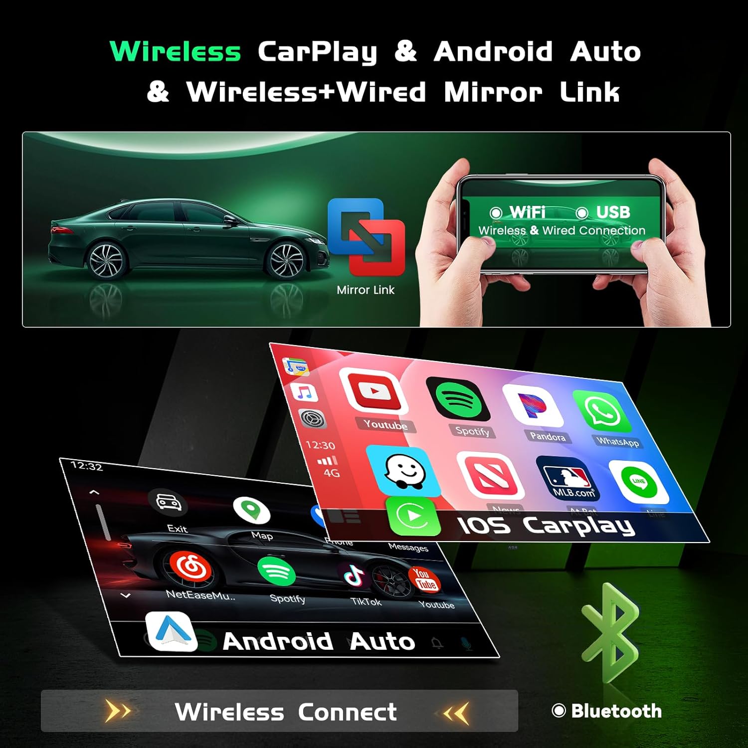 4+64GB Android 15 Car Radio for Toyota Corolla EX 2005-2012 Wireless Carplay Android Auto, 9" 1280 * 720P in-Cell Touch Screen with Type-C Port, WiFi, Backlit Buttons, BT, GPS, Backup Camera