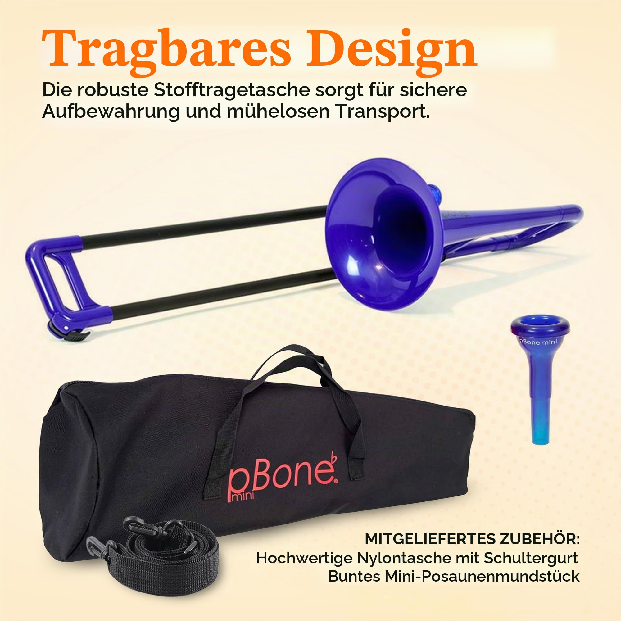 PBONE 700639 Mini-Posaune mit Mundstück und Tasche, blau