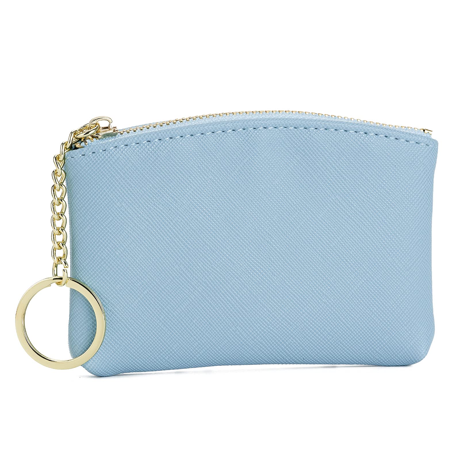 WOZEAH Artificial Leather Coin Purse Change Purse With Key Chain Ring Zipper For Men Women (Blue)