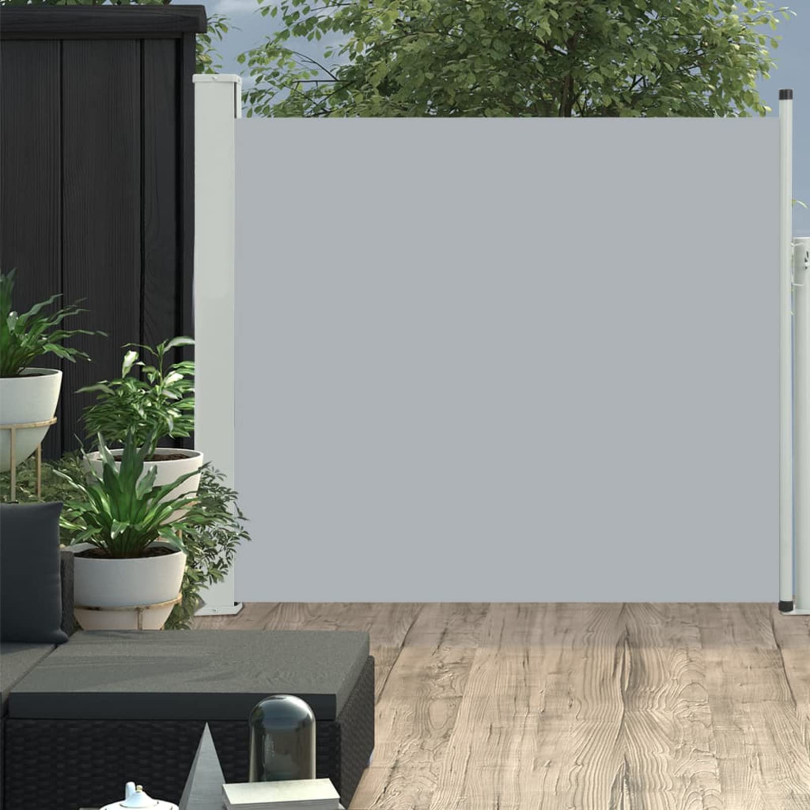 IKAYAA Toldo Lateral Retráctil, Separador de Ambientes Exterior, Protección Solar, Viento, Privacidad, Toldos Exterior Terraza, Biombo Exterior Gris 100 x 300 cm