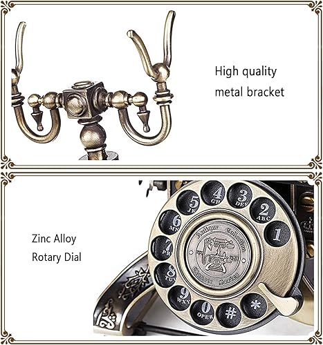 Miniatura 4 de Teléfono fijo retro vintage, estilo europeo antiguo antiguo con cable giratorio con cable, teléfono fijo de metal con timbre mecánico para oficina