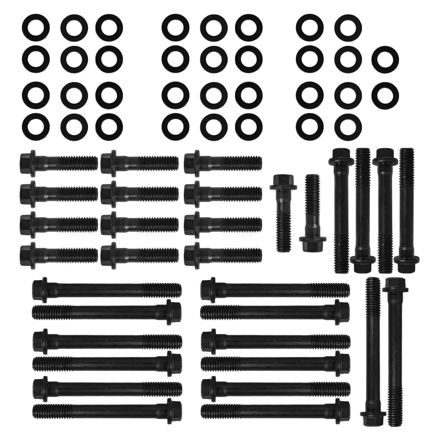 Hex Autoparts Cylinder Head Bolt Set 134-3601 Compatible with Small Block Chevy SBC 283 302 305 307 327 350 383 400, Gen III Vortec & Brodix, 34PCS Hex Head Cylinder Head Bolt Kit with Washers