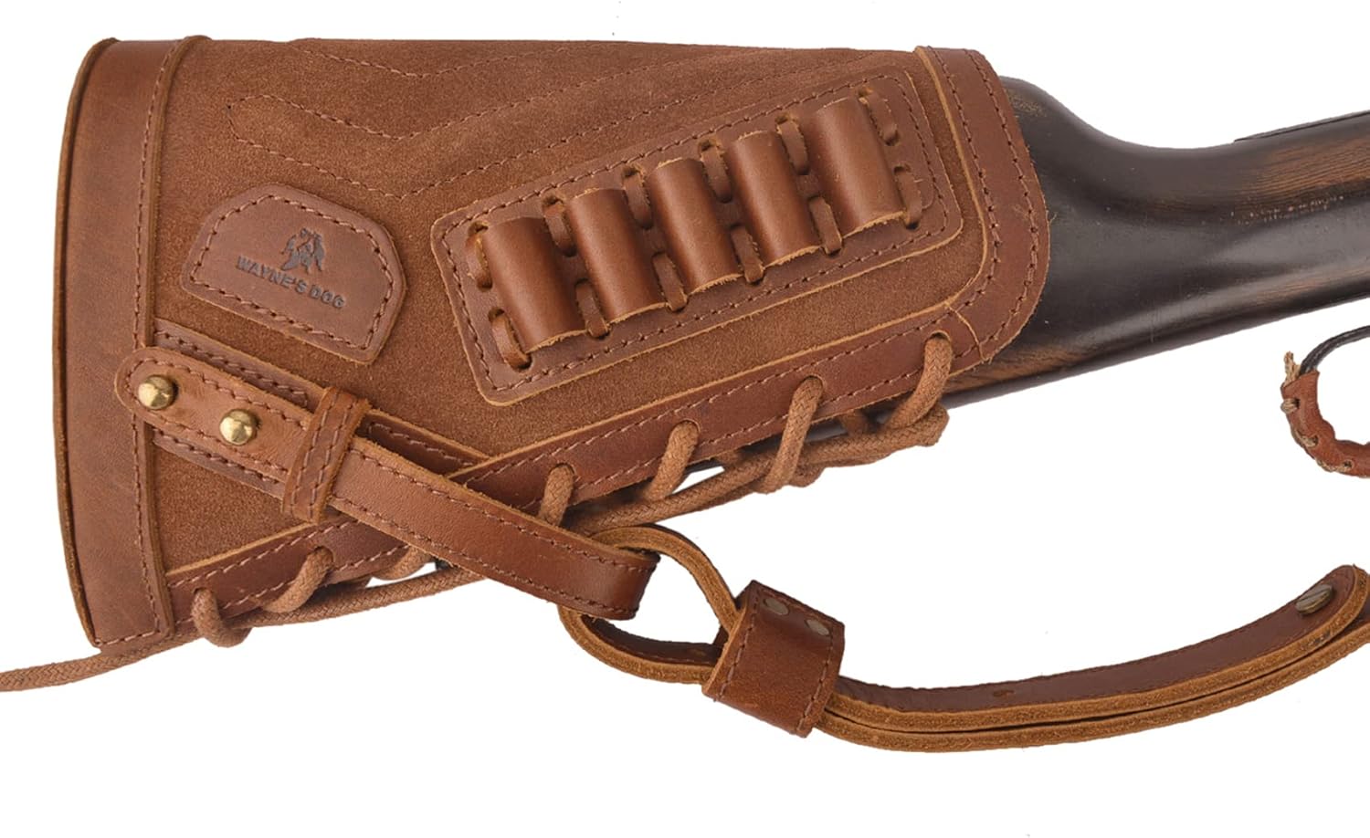 WAYNE'S DOG Right/Left-Handed Leather Buttstock Cheek Rest with Sling Barrel Mount for No Drill Your Gun