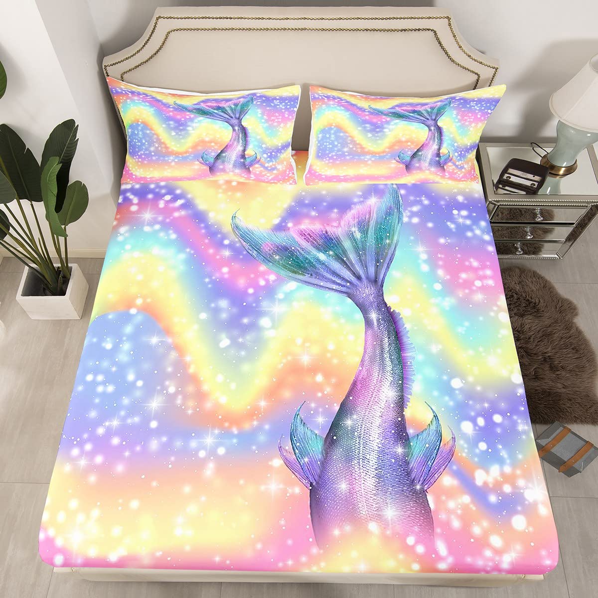 Set Lenzuola King Size Sirena - Microfibra Spazzolata, 150x200 Cm Con 2 Federe, Oceano Per Bambine - Foto 5