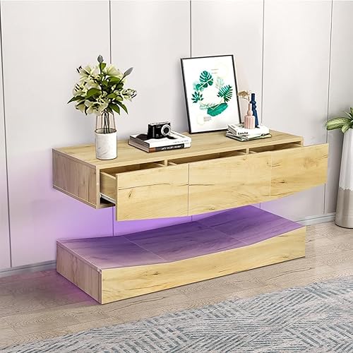 Miniatura 3 de Moderno soporte de TV de montaje en pared para TV de 55 pulgadas, centro de entretenimiento flotante con gabinete de consola LED multimedia con 3