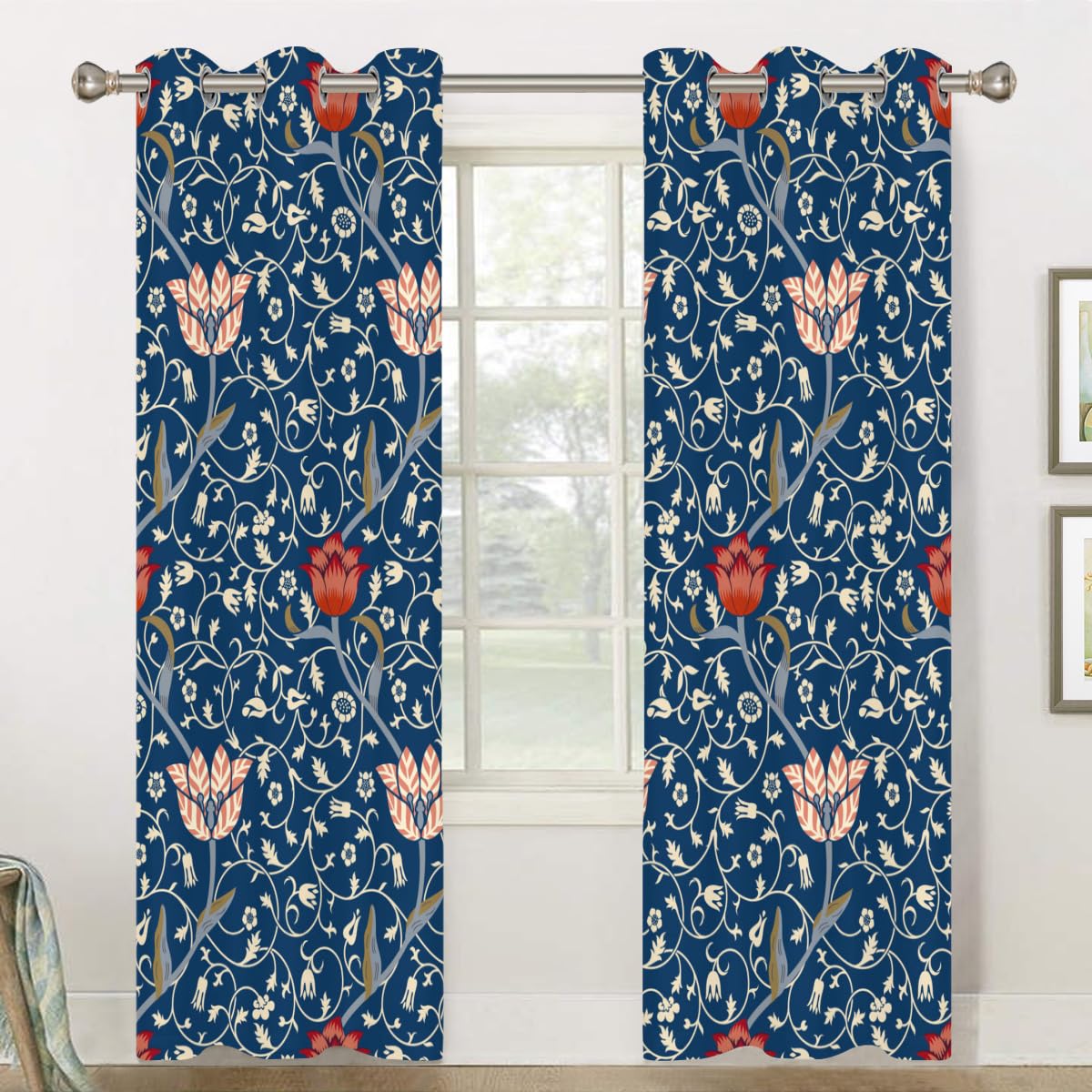 Amazon｜Llylumty ヴィンテージ花柄カーテン 部屋用、レトロフラワー