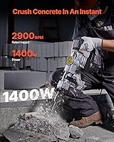 Vista 2 de VEVOR Martillo de demolición Jack Hammer, Martillo eléctrico de 1400W de servicio pesado, 2 piezas de cinceles para astillas con estuche, rompedor