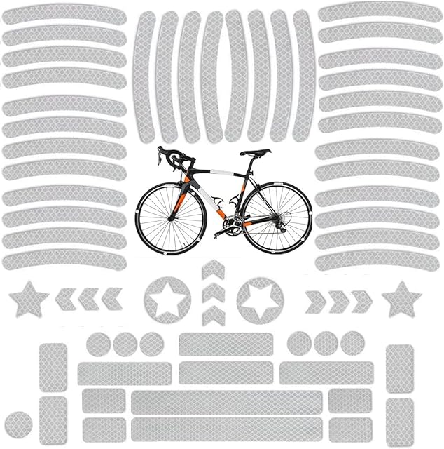Tsathoggua Zestaw naklejek odblaskowych na rower, 66 sztuk, naklejki na felgi rowerowe, odblaski o różnych kształtach, świecące naklejki na rower, motocykl, wózek dziecięcy i wiele więcej