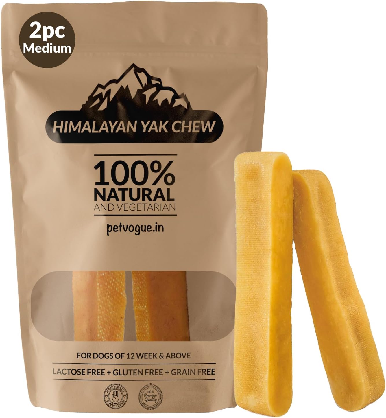 Himalayan Yak Cheese Dog Raw Chew Stick | Young Adult,Long Lasting Rawhide, Stain Free, Protein Rich, Low Odor | 100% Natural, Healthy & Safe | No Lactose, Gluten Or Grains |Medium Pack