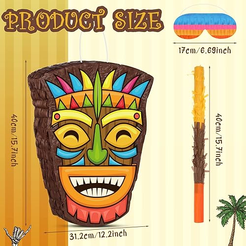 Miniatura 2 de Threan Piñata pequeña Tiki Tropical Hawaii con murciélago vendado, piñata Aloha Luau para decoración de fiesta temática hawaiana Luau suministros de