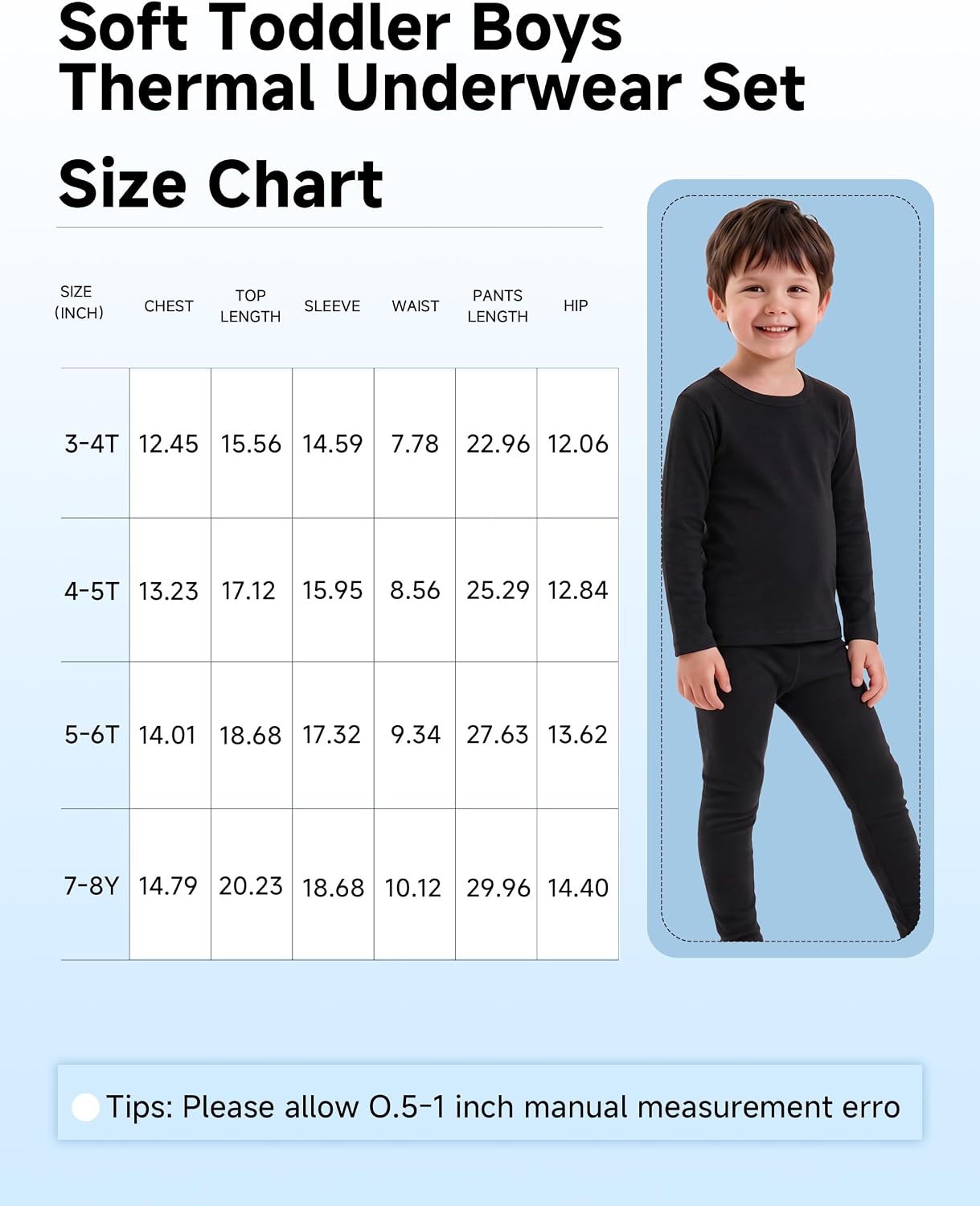 Toddler Boys Thermal Set Soft Base Layer Thermal Underwear Long Johns
