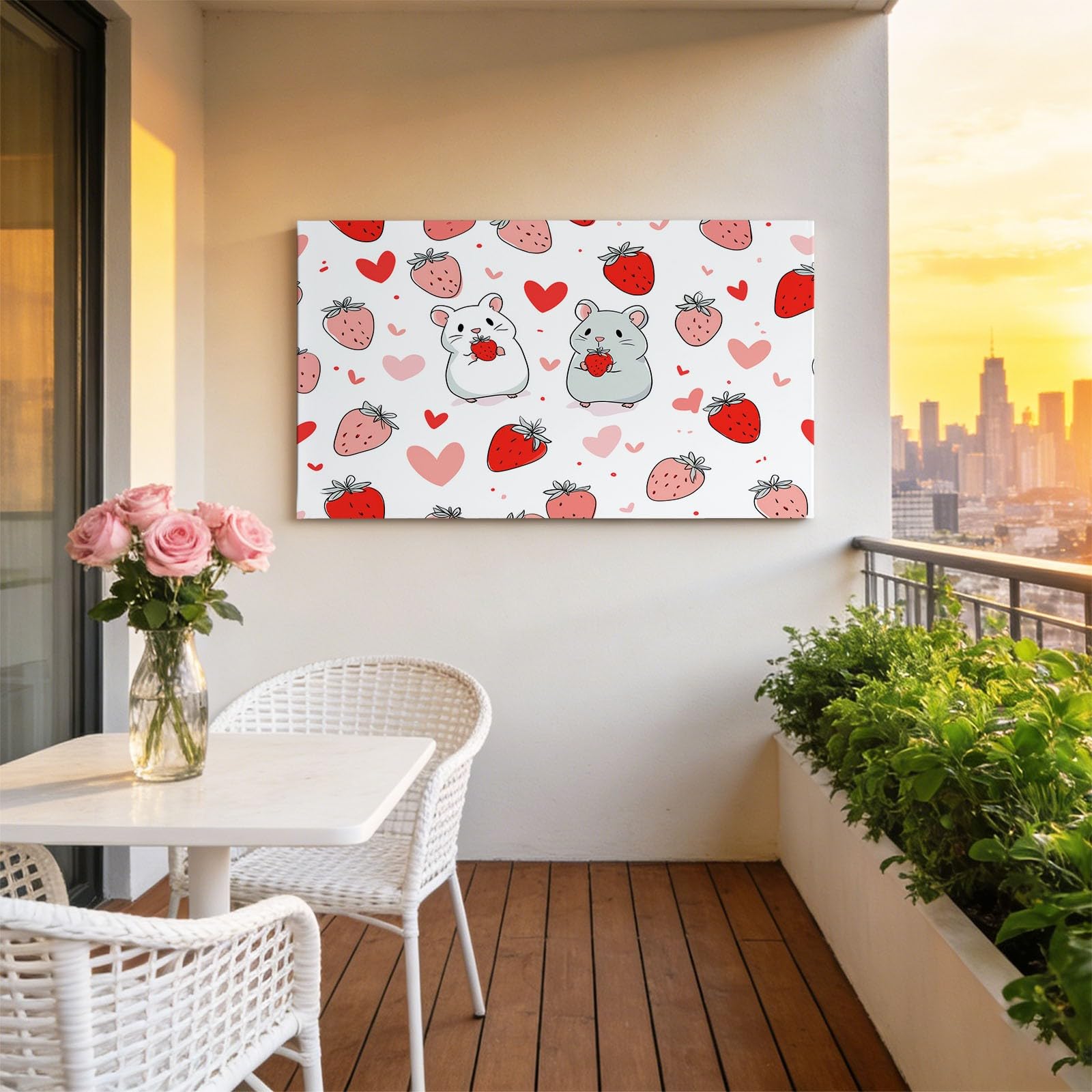 Genérico Obraz z ramą animowany chomik truskawka 90x60cm płótno ścienne 3D, obraz dekoracyjny do salonu sypialni łazienki kuchni korytarza, dekoracja domu