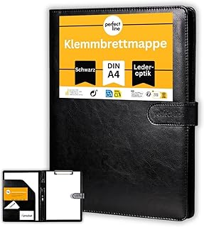 perfect line - Klemmbrettmappe DIN-A4 mit Magnetverschluss - aus strapazierfähigem Kunstleder in stilvoller Leder-Optik - Premium Businessmappe (1 Mappe - Schwarz)