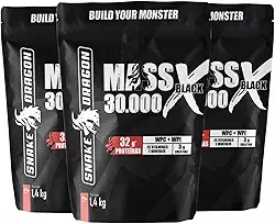 Snake Dragon Hipercalórico Mass X Black 30.000 Refil 1,4Kg 724 Kcal + Whey Protein Isolado e Concentrado 25 Vitaminas e Minerais Proteínas (3 Refil (4,2Kg), Chocolate ao Leite)