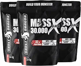 Snake Dragon Hipercalórico Mass X Black 30.000 Refil 1,4Kg 724 Kcal + Whey Protein Isolado e Concentrado 25 Vitaminas e Minerais Proteínas (3 Refil (4,2Kg), Chocolate ao Leite)