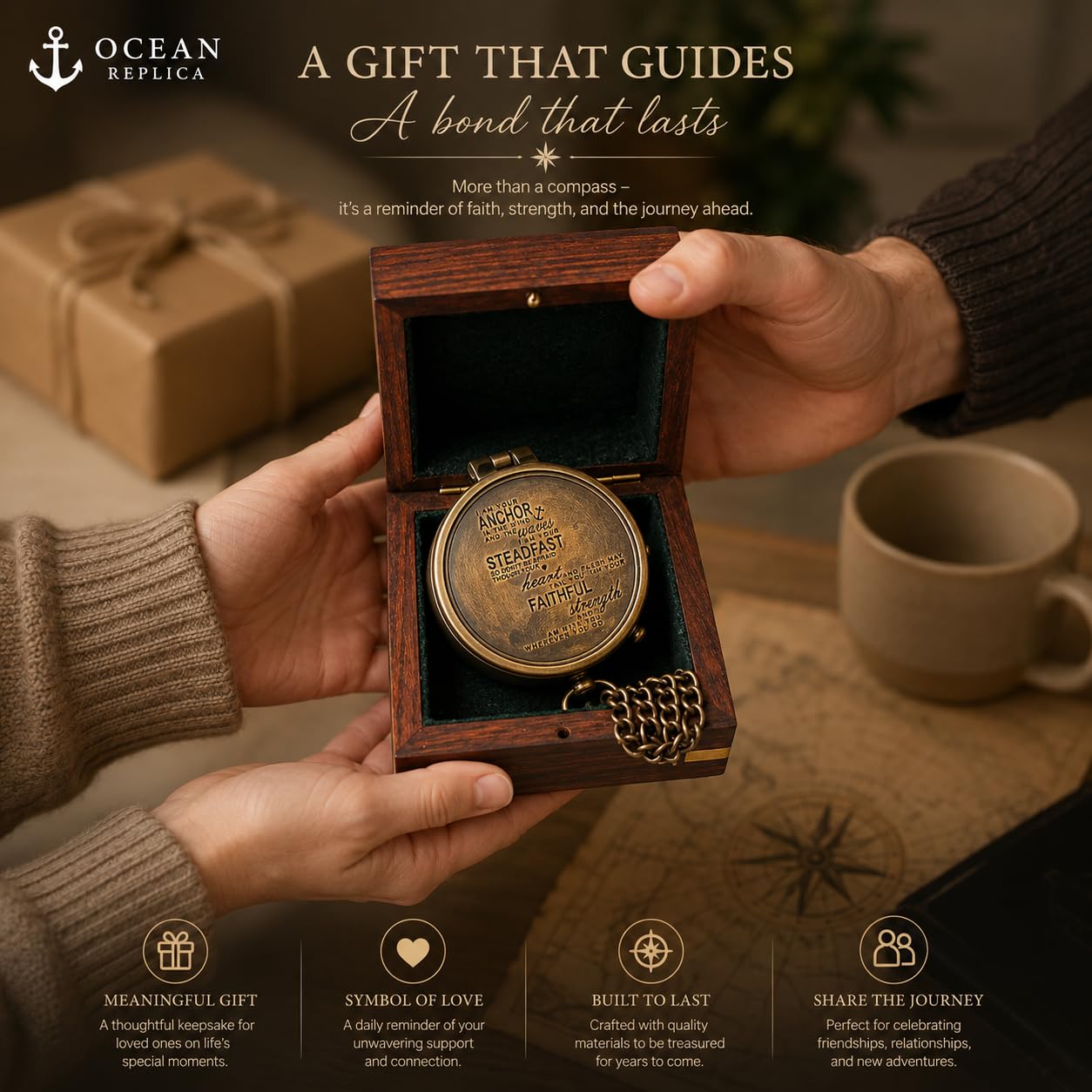 OCEAN REPLICAS Brújula grabada con texto en inglés "I am Your Anchor, Faithful, Strength", ideas de regalo de confirmación, regalos de bautizo.