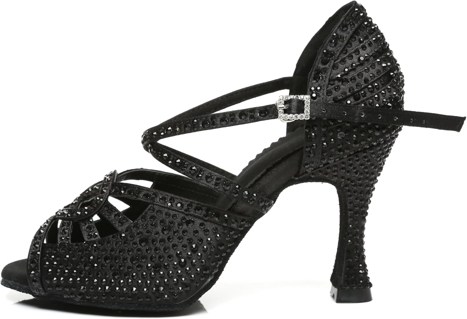 Womens Low High Heel Dance Shoes with Rhinestones Comfortable Wedding Evening Sandals
