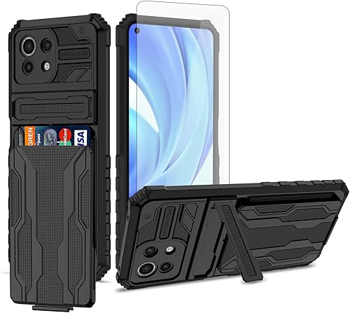Asuwish Funda de teléfono para Xiaomi Mi 11 Lite 4G5G con protector de pantalla de vidrio templado y soporte delgado para tarjeta de crédito