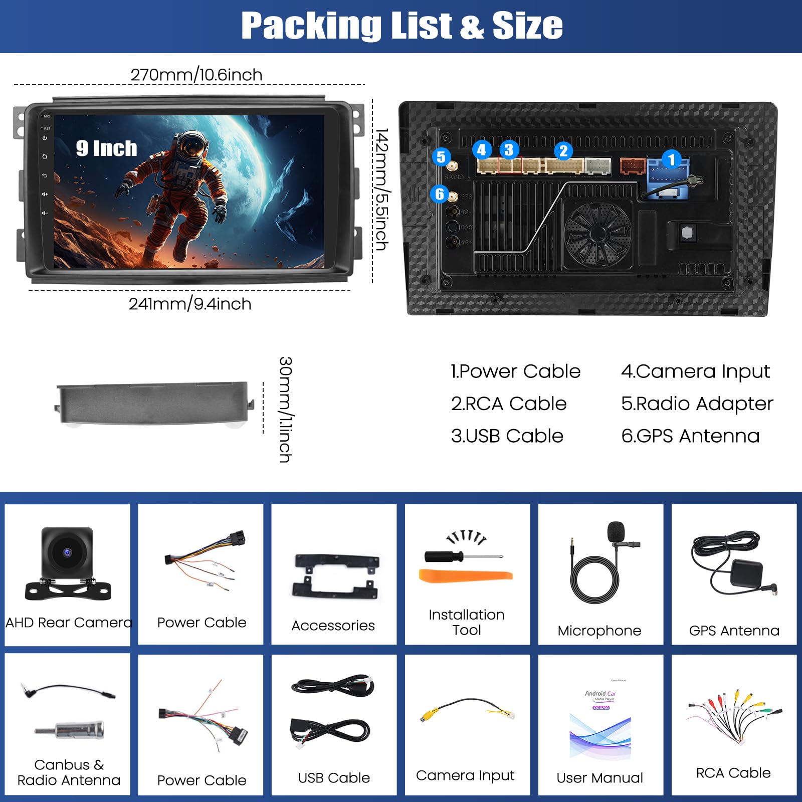 SIXWIN Qualcomm 8 Core 4+64G Android 15 für Mercedes Benz Smart Fortwo 2005-2010 Autoradio mit CarPlay/Android Auto/DSP,9 Zoll Touchscreen mit WiFi6 GPS Bluetooth FM/RDS EQ+Rückfahrkamera