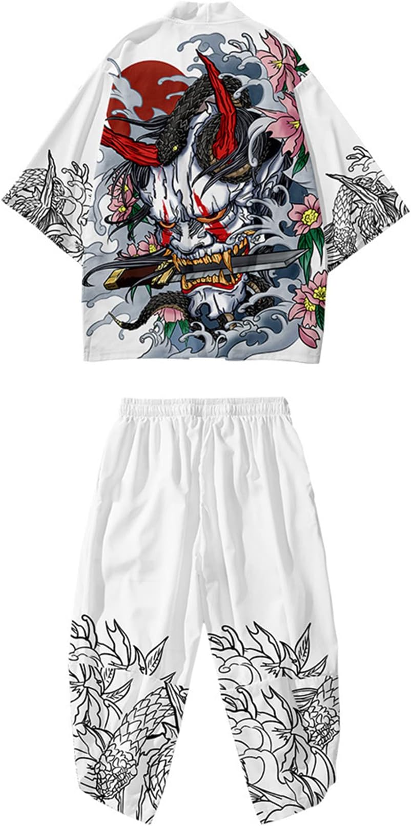 Men's Japanese Kimono Jacket Set Stylish Open Front Coat With Shorts Chinese Style Printed Cardigan Suit