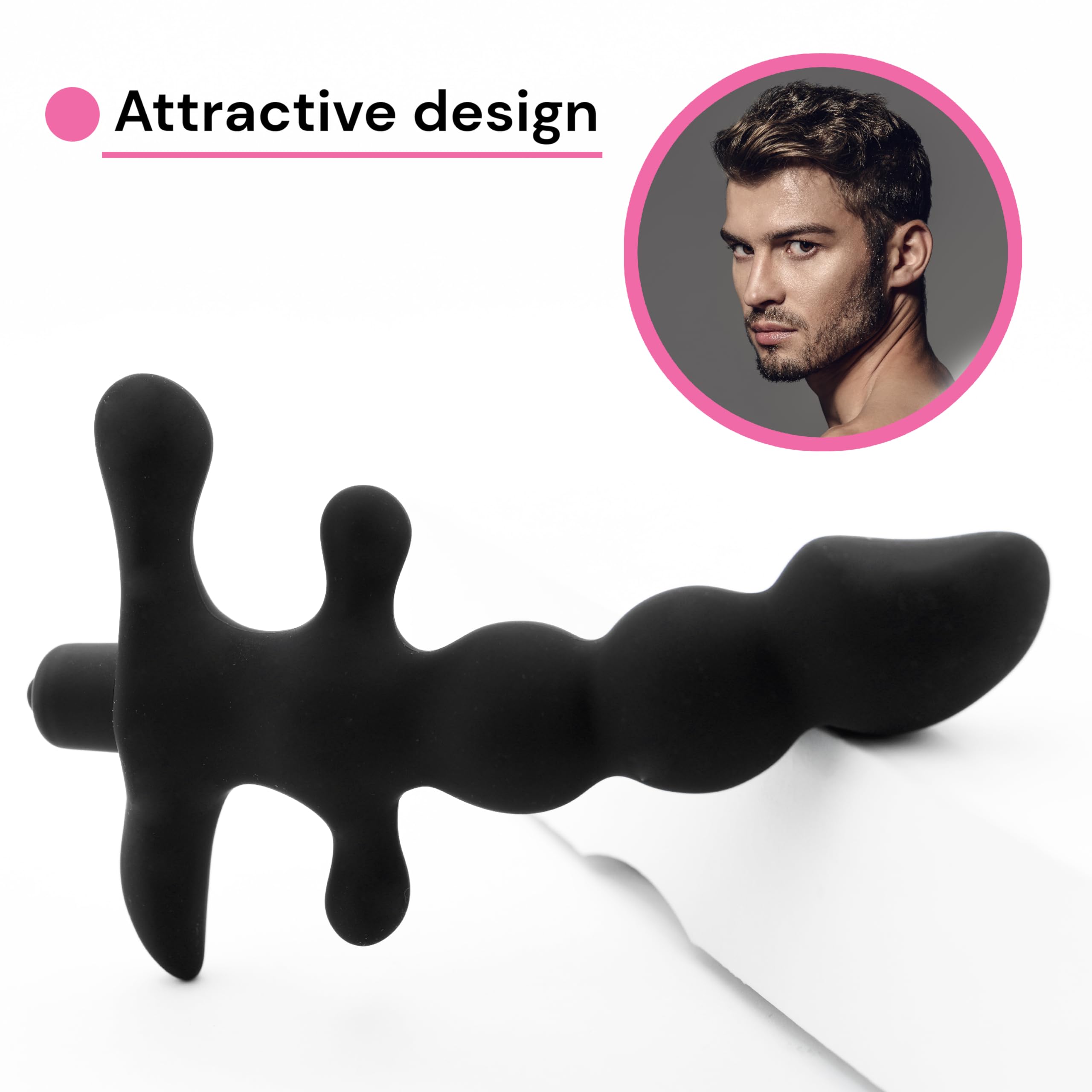 Vibratore prostatico Fops in silicone medico - Lunghezza 14 cm e design ergonomico a perline - Vibrazioni potenti per uomini e coppie - Vibratore anale per massaggio prostatico, Nero A11-12