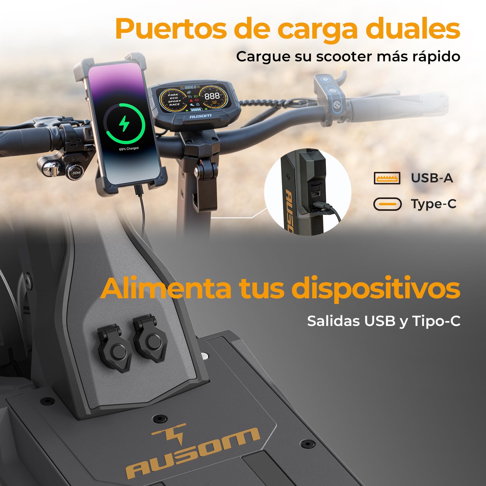 Patinete Eléctrico, Ausom L2 MAX Doble Motor, Autonomía 90KM, Ruedas 10x3.0 Todoterreno, Plegable Scooter Electrico