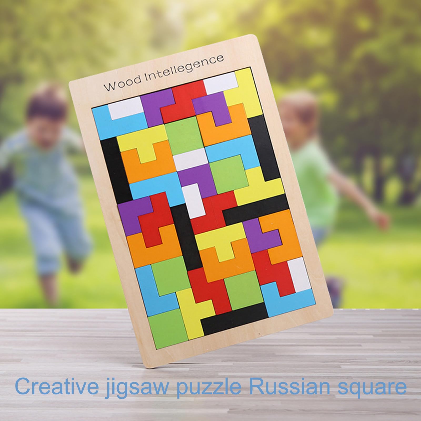 Puzzle Tangram Tetris En Bois - 40 Pièces Blocs Géométriques Colorés - Jeu Éducatif Casse-Tête Pour Enfants