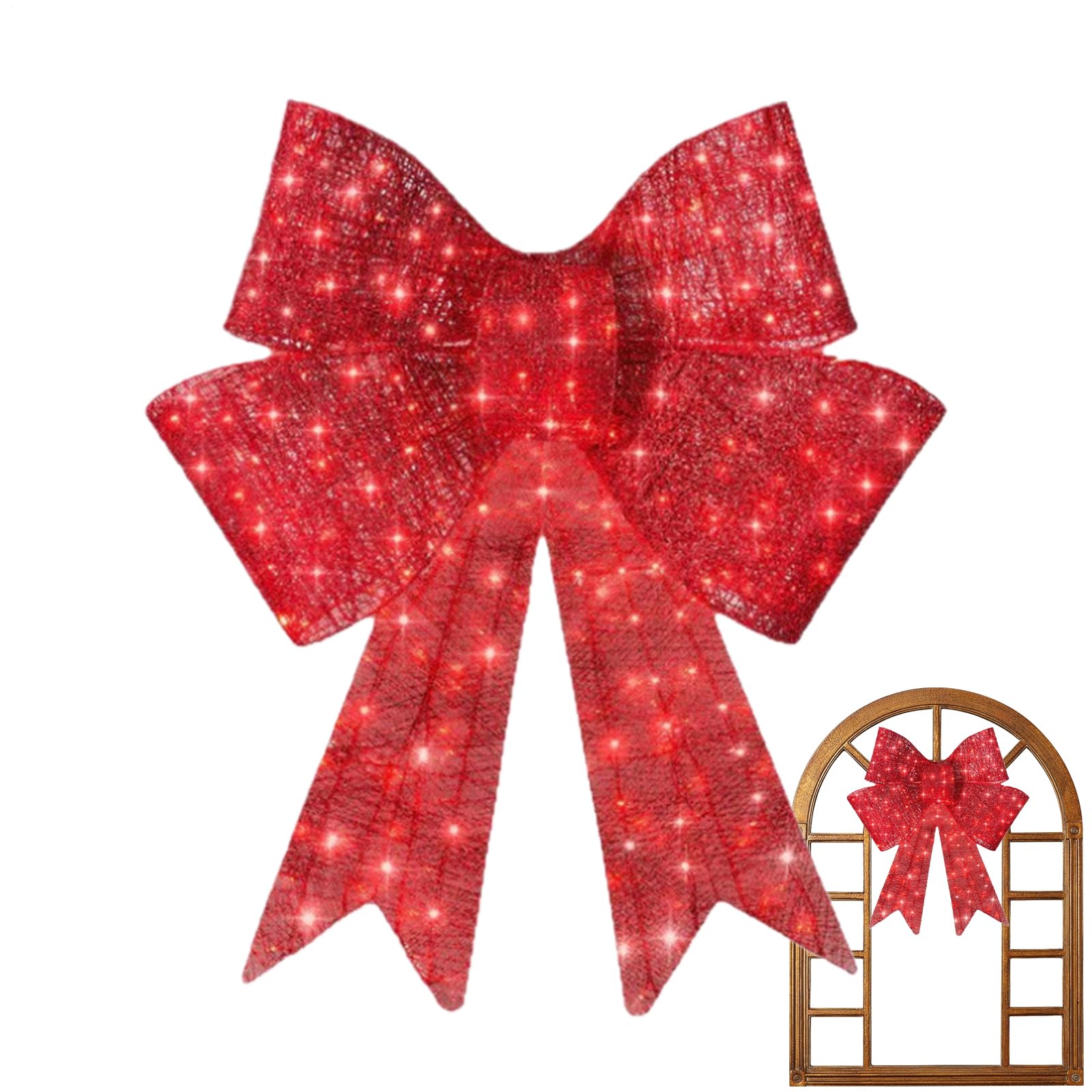 Gran moño navideño iluminado de 50cm en terciopelo rojo para decoración de puertas y árboles
