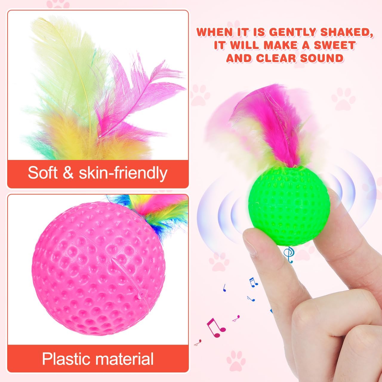 balacoo 24 Pack Cat Feather Golf Balls Interactive Cat Toy Balls with Feather Rattle Teasing Toys for Chase Pounce Training Exercise at Home or Pet Shop