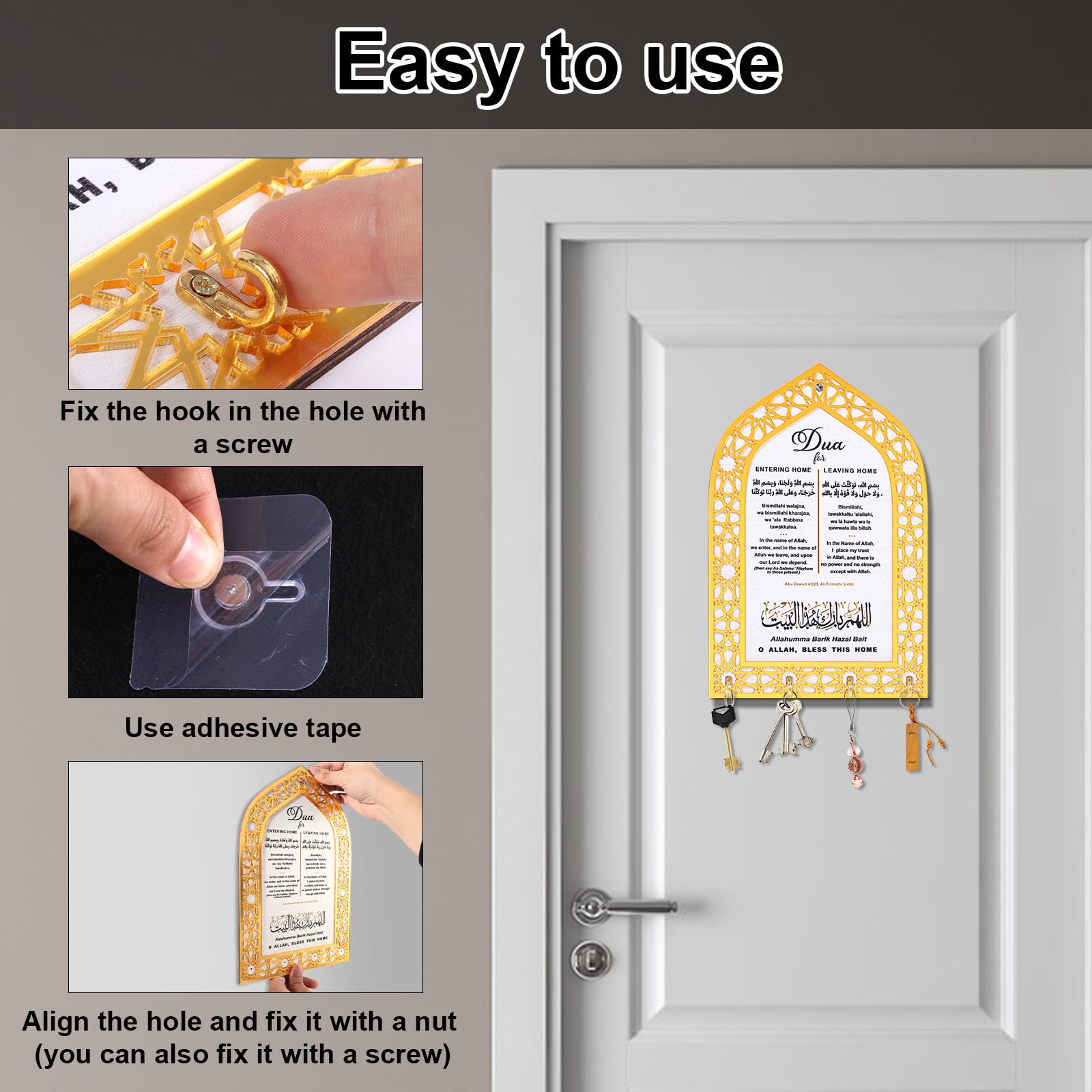MiOYOOW Wand-Schlüsselhalter Aus Acryl – Mit Islamischem Design & 4 Haken, 20x30 Cm