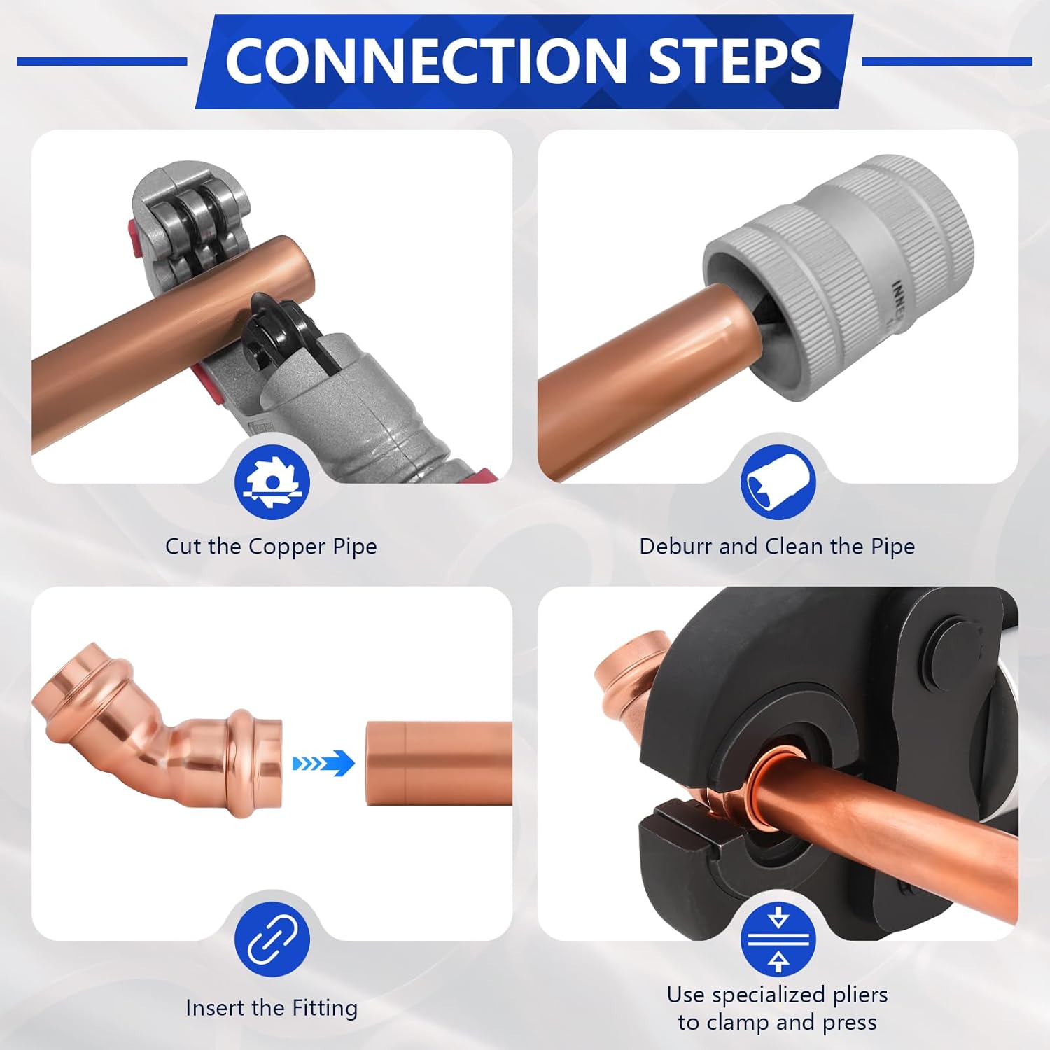 Copper Press Fittings 1/2 Inch 45-Degree Elbow, No-Lead Plumbing Pipe Connector | Compatible with Copper Pipes, Water Supply & Hydronic Heating Systems | Durable Press Fit Design, 10-Pack