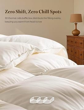 BPC Goose Feather Down Fiber Comforter Queen Size 100% Organic Cotton Cover, 750 Fill Power Extra Fluffy All Season Duvet Insert, Medium Warmth (90x90, White)