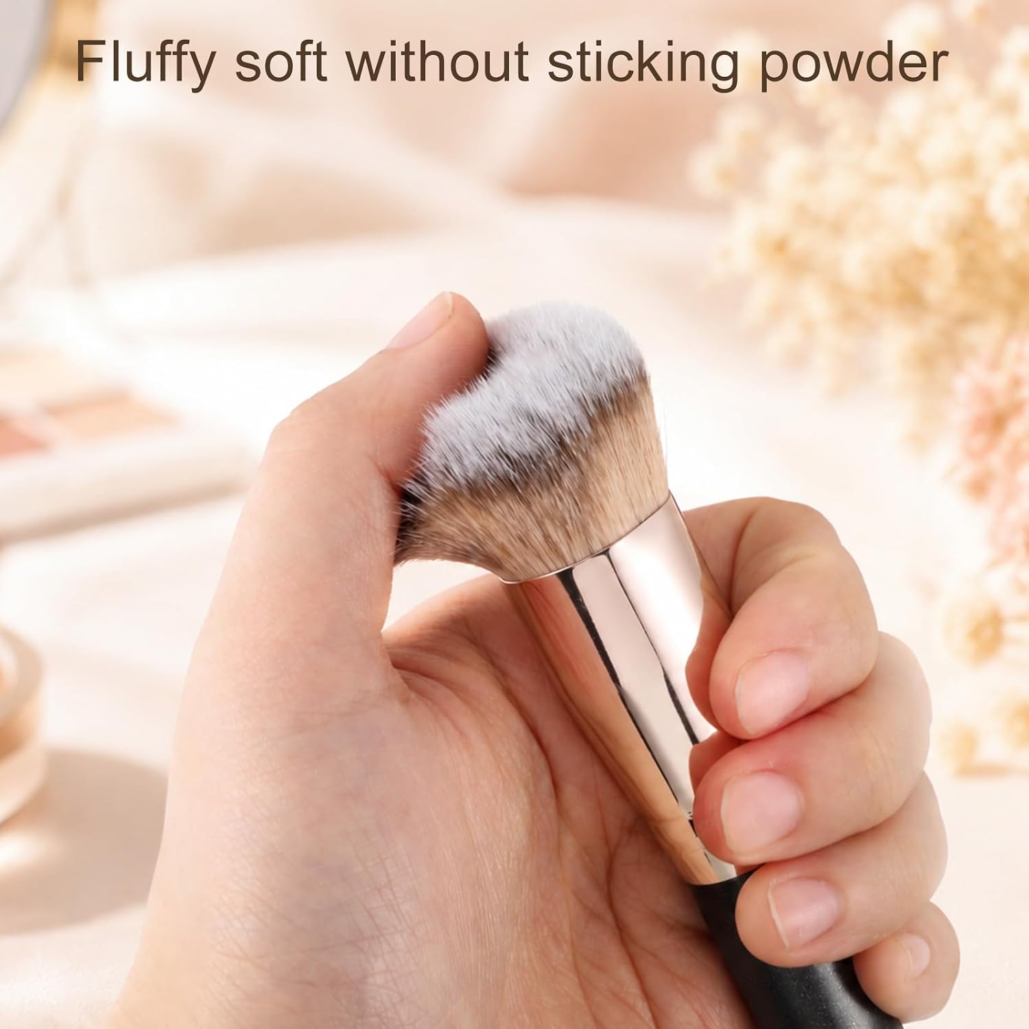 Angled Foundation Brush, Professional Liquid Makeup Brush for Liquid and Cream with Dense, Soft Bristles for Contouring, Face Buffing, Sculpting & Blending（Black,6.57 in)