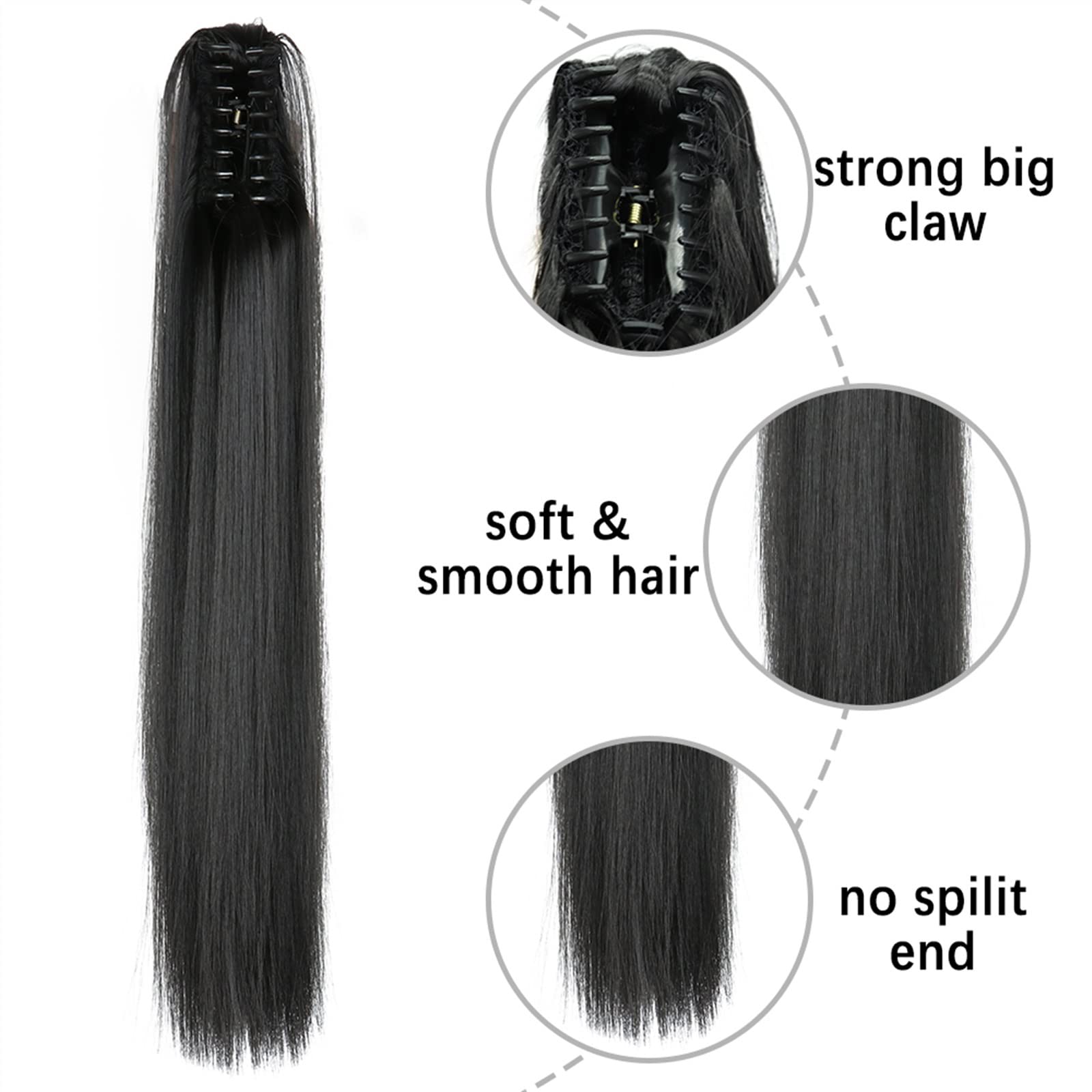 Estensione coda di cavallo Clip ad artiglio sintetica lunga e dritta sulle estensioni dei capelli a coda di cavallo Pezzo di capelli a coda di cavallo resistente al calore da 24 pollici for le donne Q